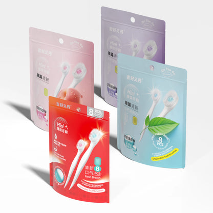 8PCS Portable Mini Toothbrush Bags - No Water Instant Oral Cleaning Kit for Travel, Camping and Outdoor Use