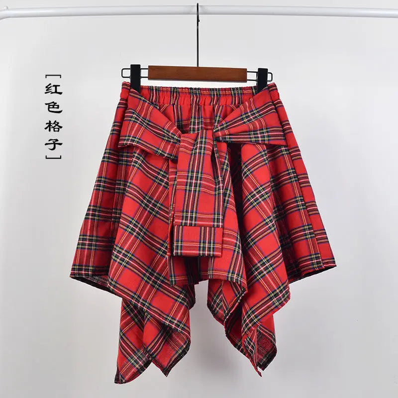 Summer Casual Retro Women’s Mini A-Line Skirt – Blue White Lattice Bow-Knot Elastic Waist Short Skirt