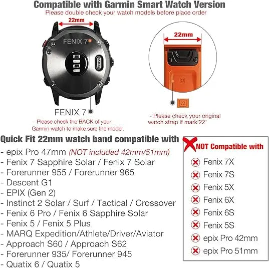 QuickFit Velcro Nylon Watch Band Strap – 20mm/22mm/26mm Compatible with Garmin Fenix 8E, Fenix 7/6 Pro, Epix 2 Pro & Forerunner 955/965 Replacement Strap