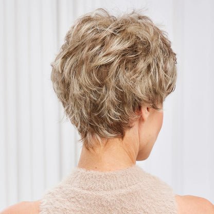 Light Blonde Mixed Off-White Pixie Cut Wig for Women – Bangs with Kanekalon Human-Hair-Like Texture, Natural Layered Hair
