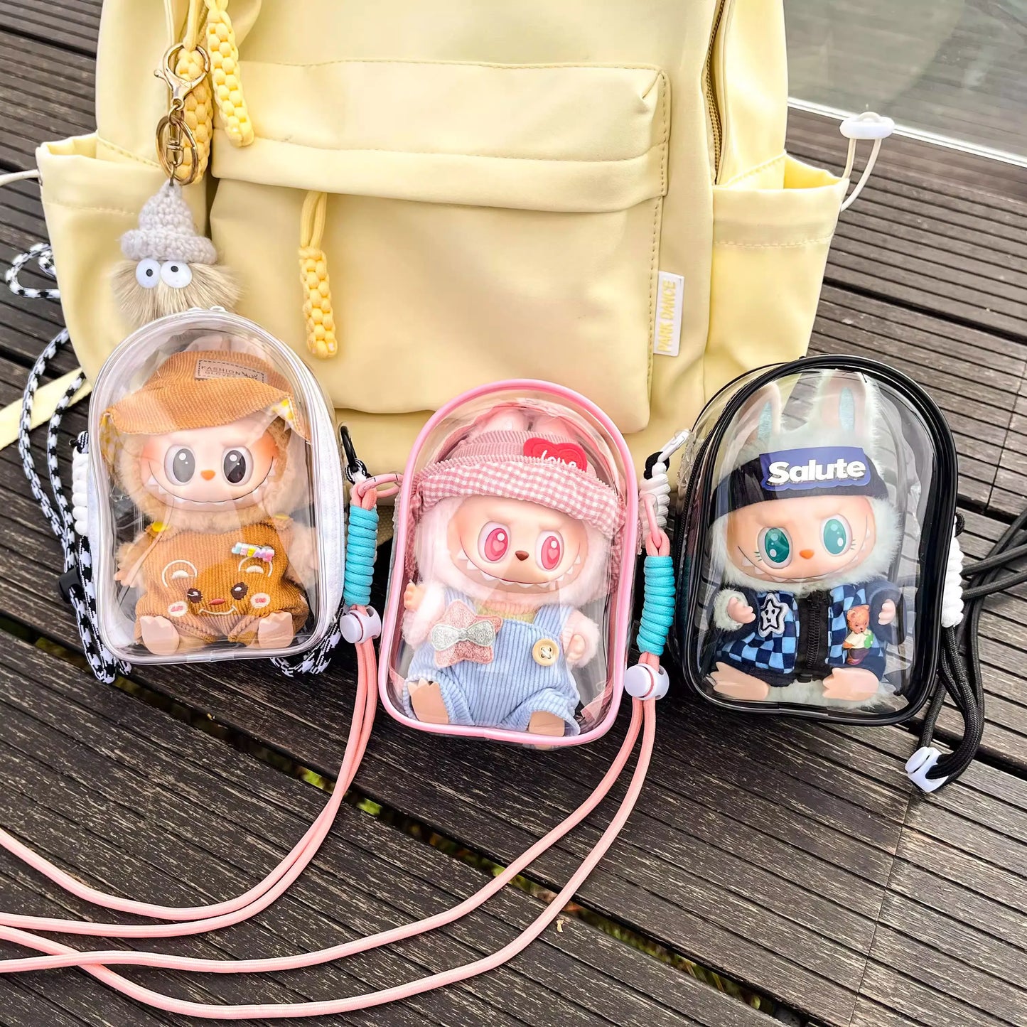 Labubu Doll Protective Case — 15cm Cotton Sitting Party Storage & Dustproof PVC Shoulder Bag