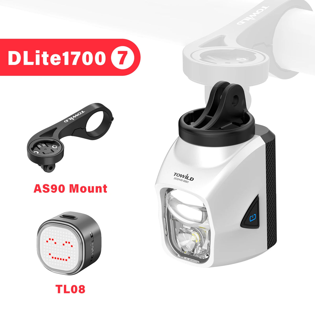 TOWILD DL1200S/DL1700 Bike Light - Rechargeable MTB Front Headlight with Cut-Off Beam, 1900LM Output & Power Bank Function