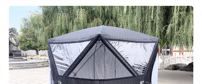 Outdoor 3-4 Person 4-Season Sauna House – Thickened Winter Ice Fishing Tent with Large Window & Chimney Mouth, Quick Open & Portable