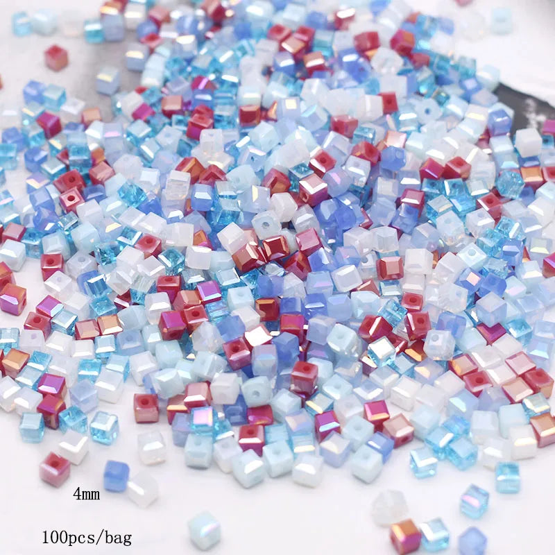 Pink Czech Glass Crystal Beads - 3mm 4mm 5mm Cube Square Candy Seed Beads for DIY Jewelry Making Charms