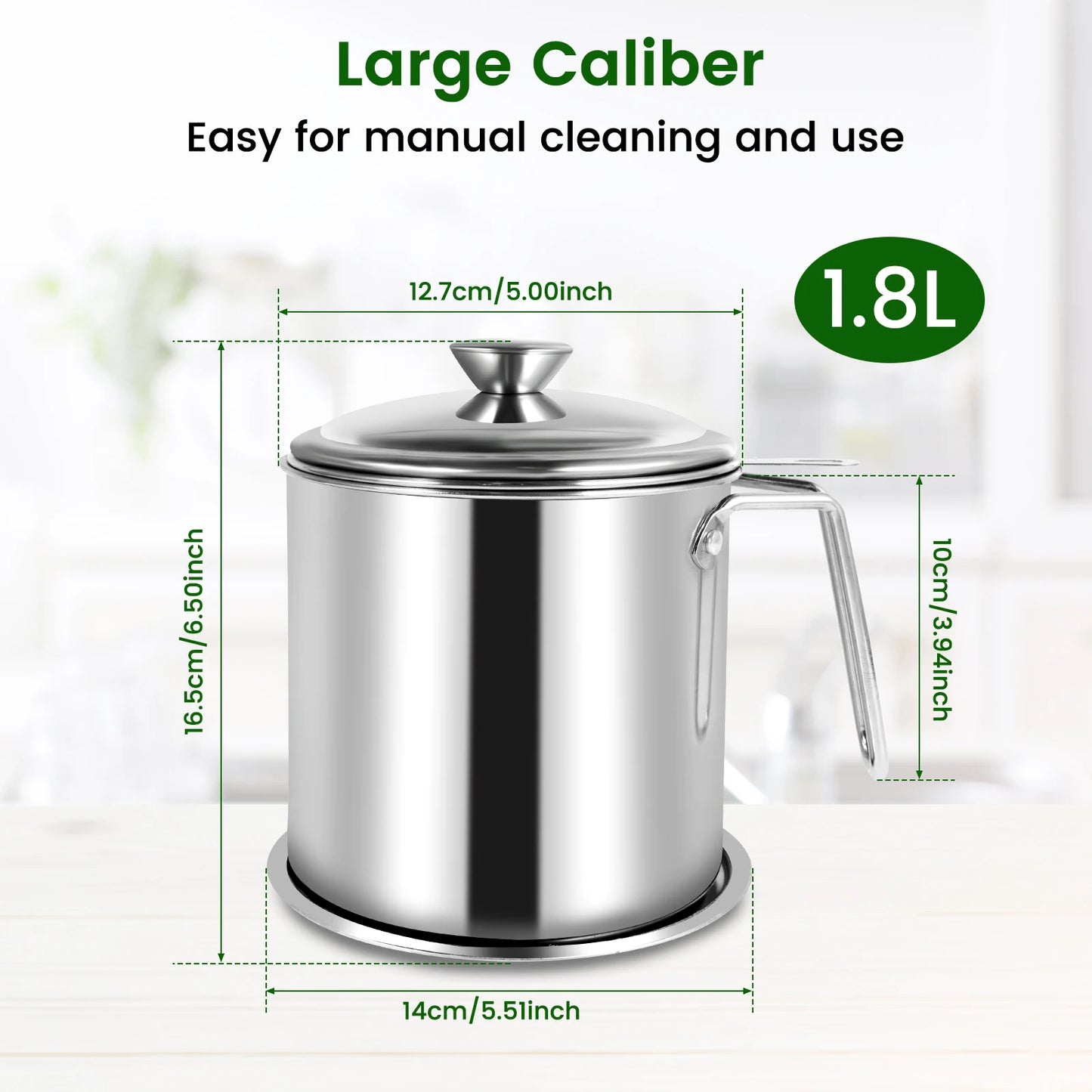 2L/1.5L Stainless Steel Oil Filter Fry Basket – Fine Mesh Strainer Pot for Oil Storage and Kitchen Grease