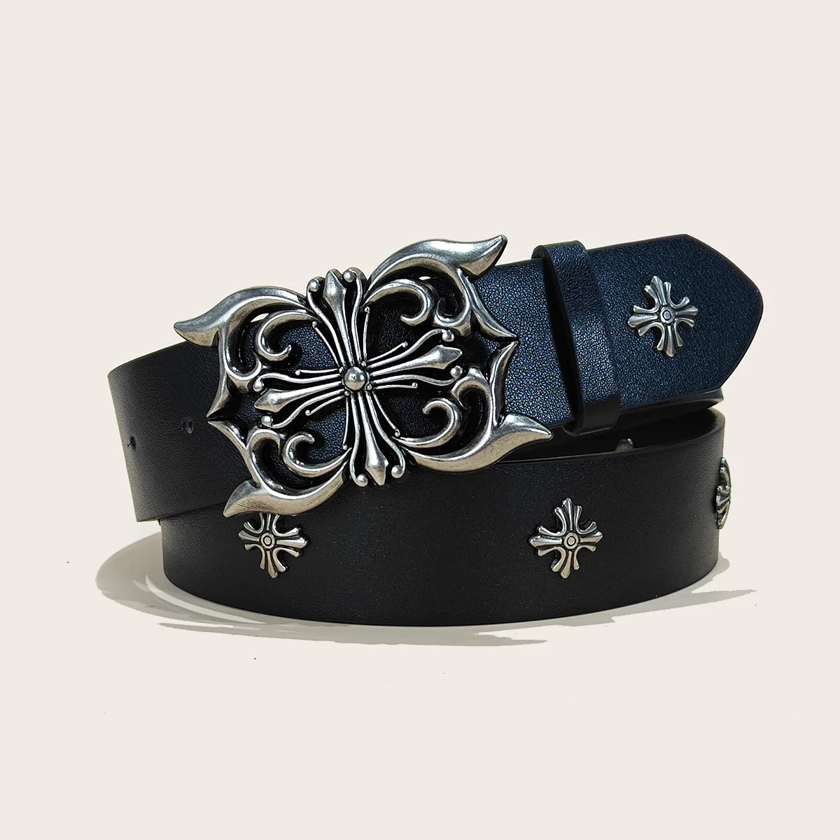 Studded Leather Belt - Y2K Punk Rock Rivet Cross Belt for Men & Women, Jeans & Pants
