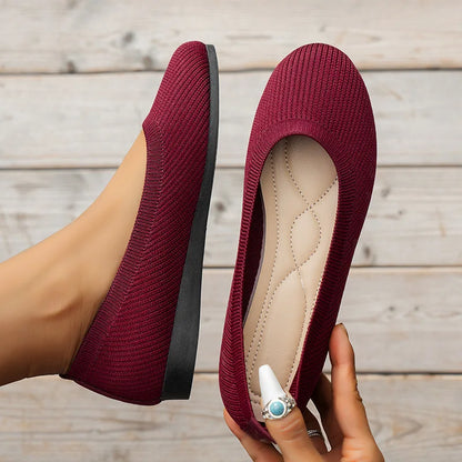 Women’s Round Toe Knit Flats – Comfortable Slip-On Ballet Shoes, Casual Office Moccasins & Plus Size Boat Shoes