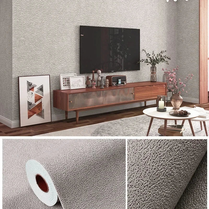 Linen 3D Foam Self-Adhesive PVC Wallpaper - Solid Color, Thickened Waterproof Wall Stickers for Home Renovation & Decor