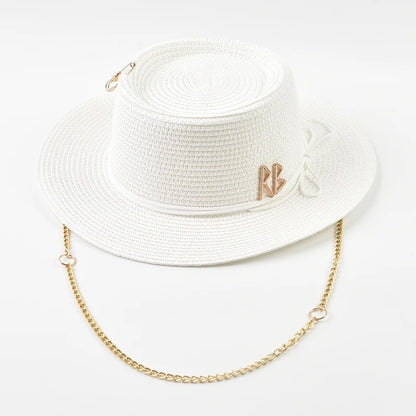 Women's Straw Sun Hat - Elegant Ribbon Decor Beach Travel & Party Dress Hat