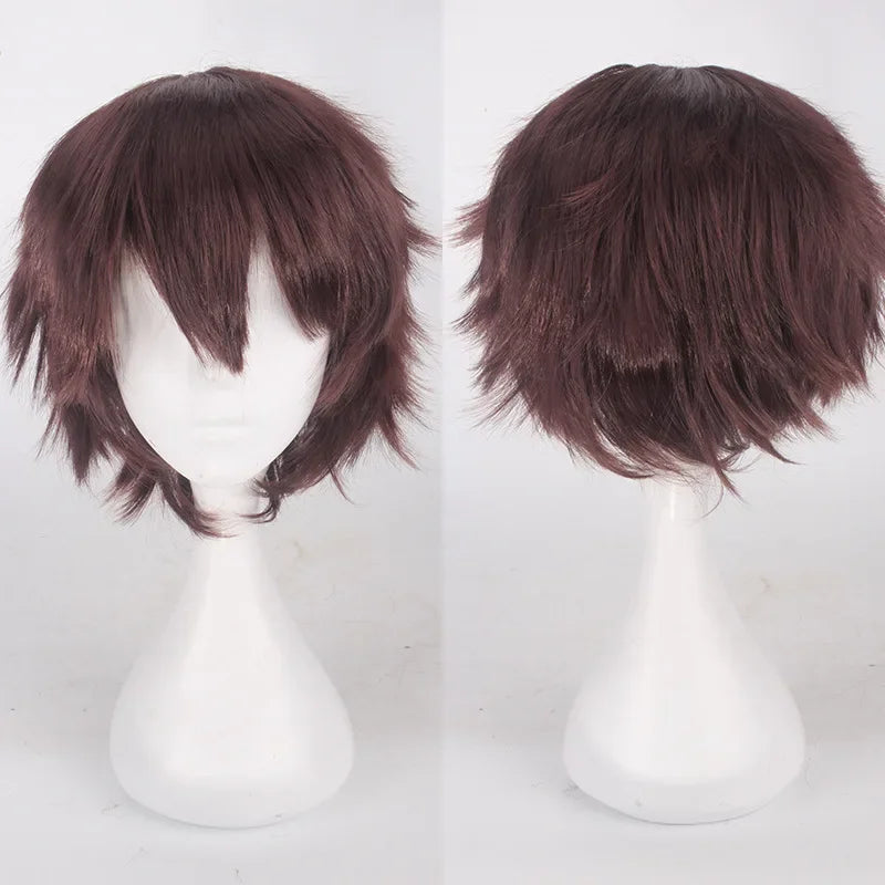Unisex Synthetic Anime Cosplay Wig – Short Straight Heat-Resistant Hair in Red, White, Pink, Gray & Brown