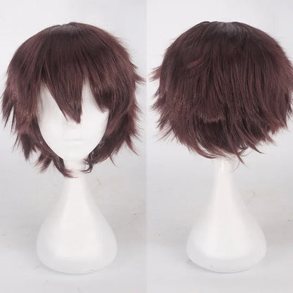Unisex Synthetic Anime Cosplay Wig – Short Straight Heat-Resistant Hair in Red, White, Pink, Gray & Brown