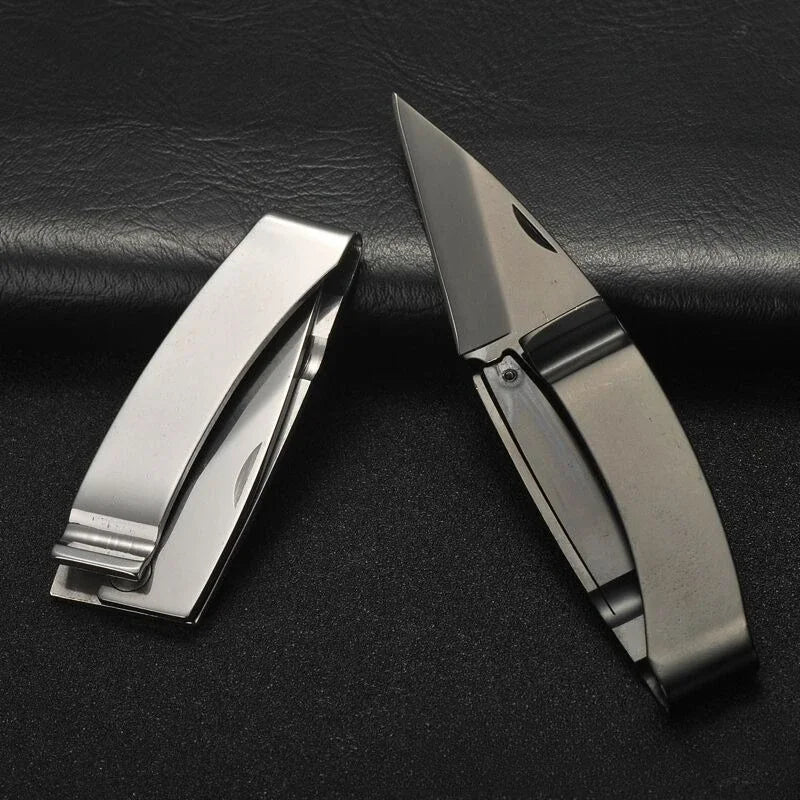 Stainless Steel Folding Knife – Sharp Blade Outdoor Camping Pocket EDC Multifunctional Tool with Wallet & Note Clip