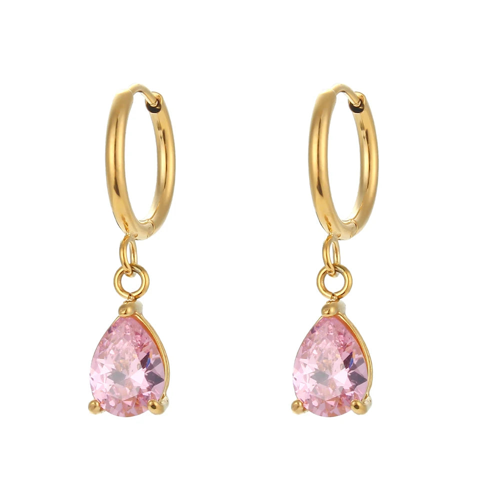 E.B.belle 3A Zircon Waterdrop Small Hoop Earrings for Women – Luxury Colorful Crystal Huggie Charm Jewelry Gift