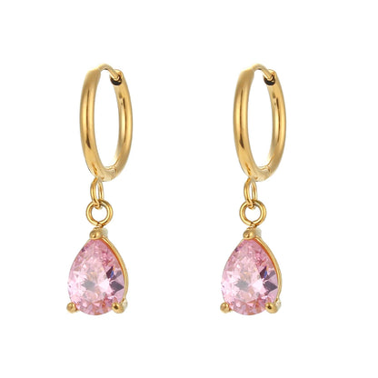 E.B.belle 3A Zircon Waterdrop Small Hoop Earrings for Women – Luxury Colorful Crystal Huggie Charm Jewelry Gift