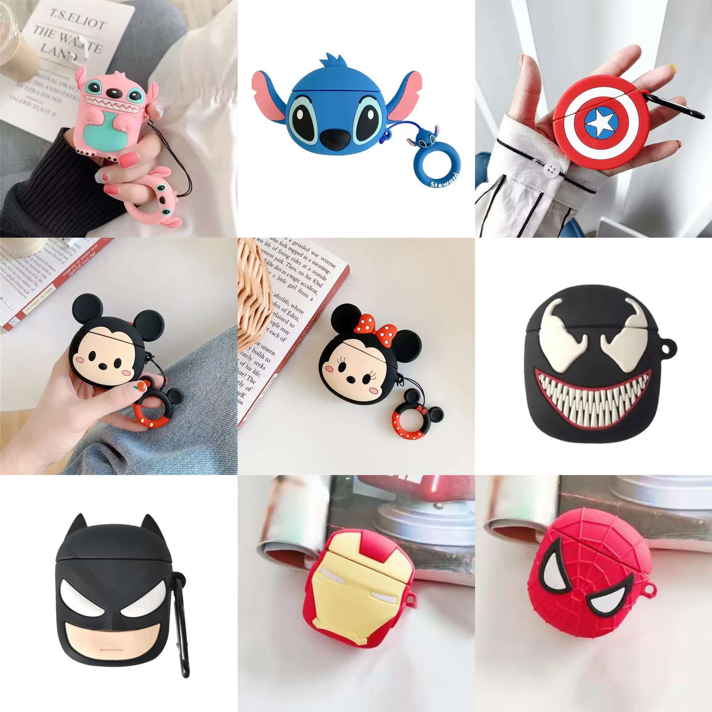 3D Cartoon Silicone Case for AirPods 1/2/3 & Pro/Pro 2 — Protective Wireless Earphone Cover with Hook