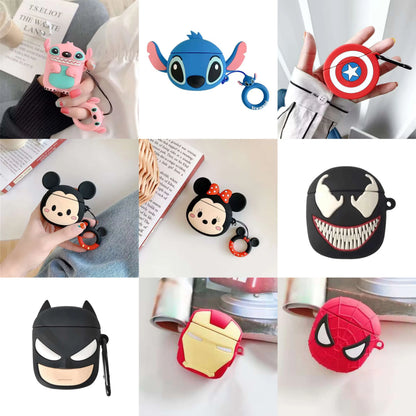 3D Cartoon Silicone Case for AirPods 1/2/3 & Pro/Pro 2 — Protective Wireless Earphone Cover with Hook