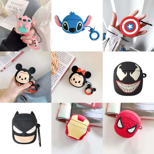 3D Cartoon Silicone Case for AirPods 1/2/3 & Pro/Pro 2 — Protective Wireless Earphone Cover with Hook