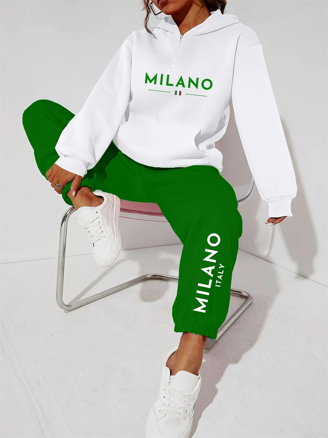 Women's Milano Italia 2-Piece Winter Set - Plush Warm Hooded Sweatshirt & Sports Pants Outfit