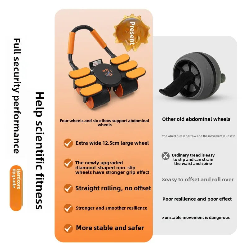 Abdominal Wheel with Automatic Rebound – Four Wheels & Six-Elbow Support for Core Training