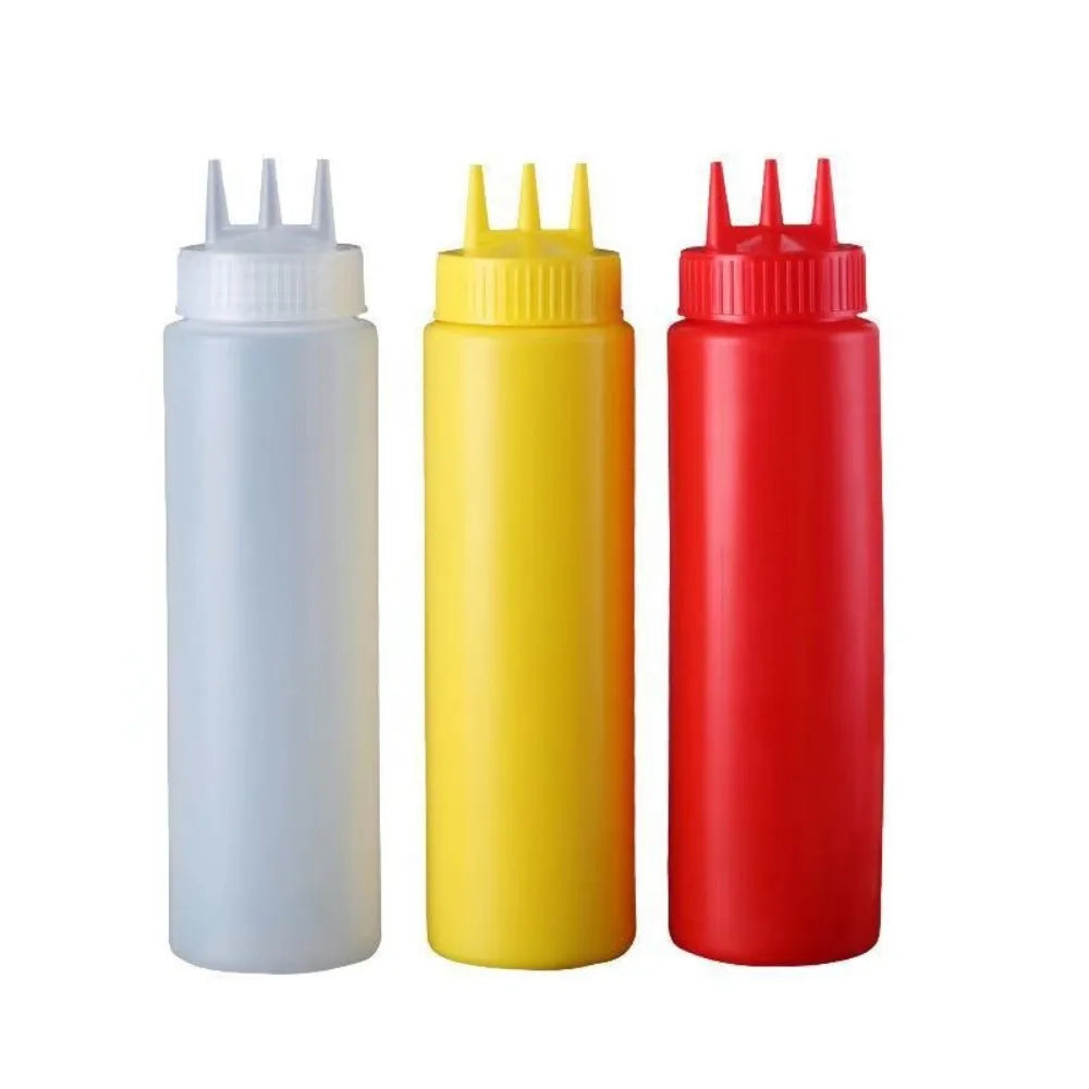 Plastic Squeeze Sauce Bottle – Graduated Jam & Salad Container with 3 Nozzles
