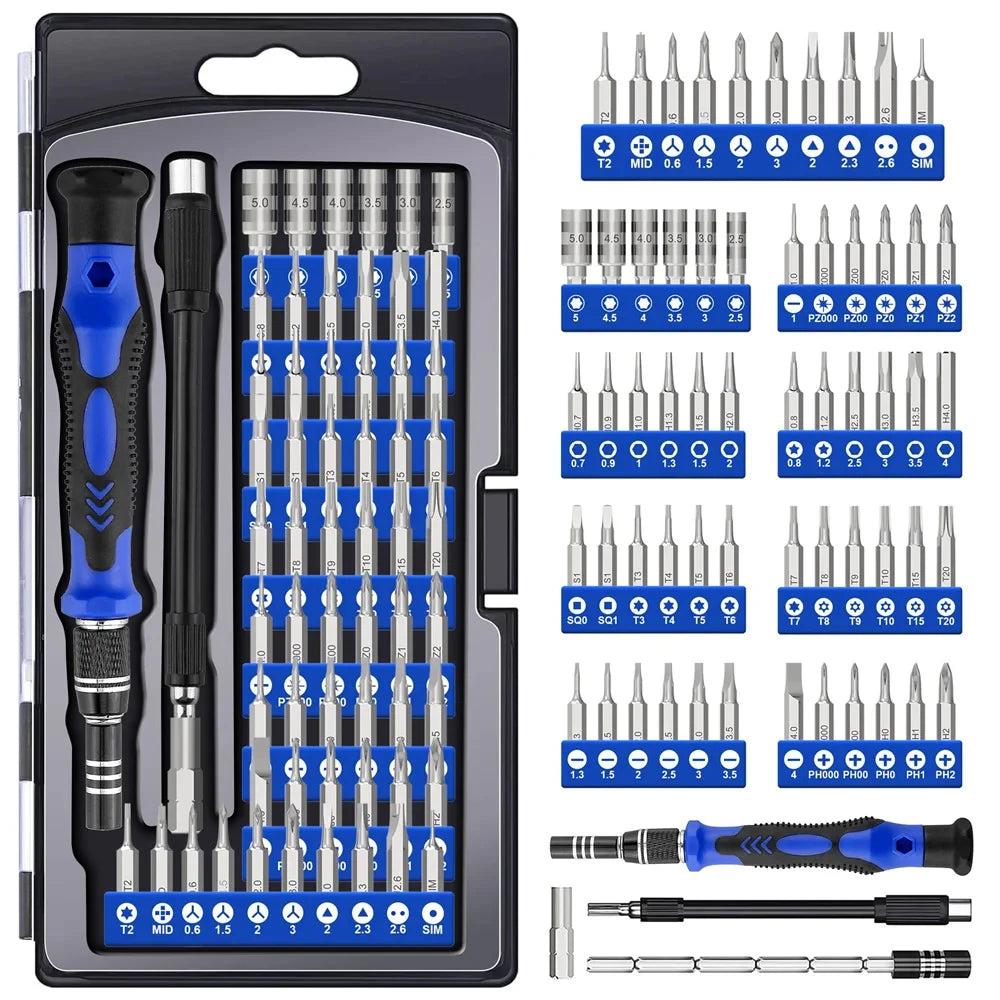 62-in-1 Precision Screwdriver Set – Magnetic Torx, Phillips, Hex Bits with Flexible Shaft, Repair Tools for iPhone, Xiaomi, PC