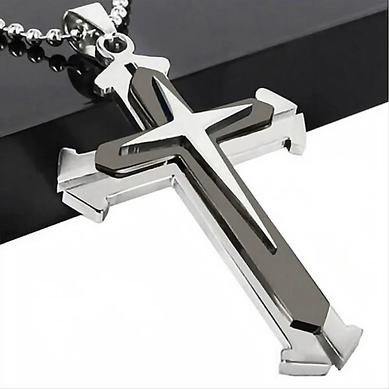 2025 Cross Pendant Necklace for Men – Zircon Black Gold Stainless Steel Hip Hop Punk Chain Jewelry, Simple Cool Fashion Gift