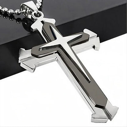2025 Cross Pendant Necklace for Men – Zircon Black Gold Stainless Steel Hip Hop Punk Chain Jewelry, Simple Cool Fashion Gift