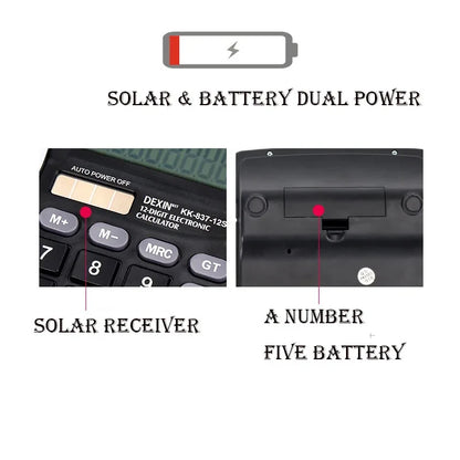 12-Digit Large LCD Desktop Calculator – Dual Power Solar & Battery Standard Function Calculator for Home, Office & Basic Use