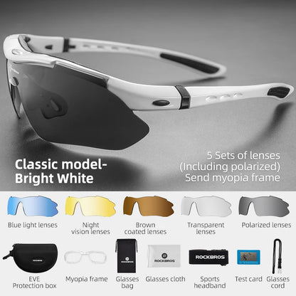 ROCKBROS Cycling Sunglasses — Polarized Photochromic MTB Sports Goggles with 5/3 Lenses