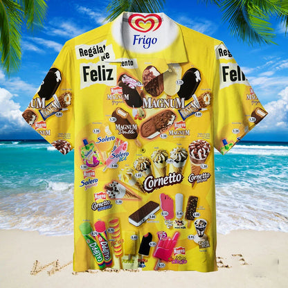 Men’s Ice Cream Hawaiian Shirt - Summer Beach Print Short Sleeve Casual Top with Original Design
