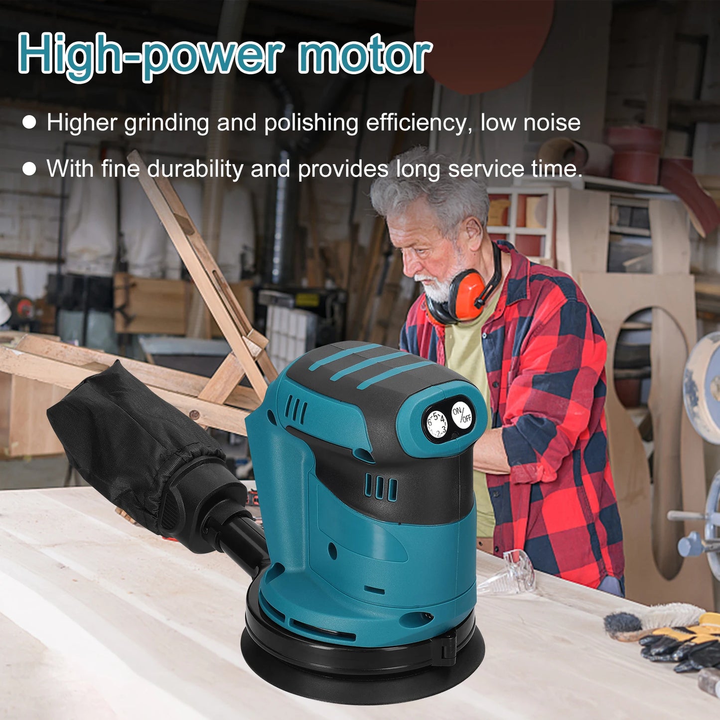 125mm 90W Brushless Cordless Orbital Sander - Electric Polisher for Wood, Metal Grinding & Polishing