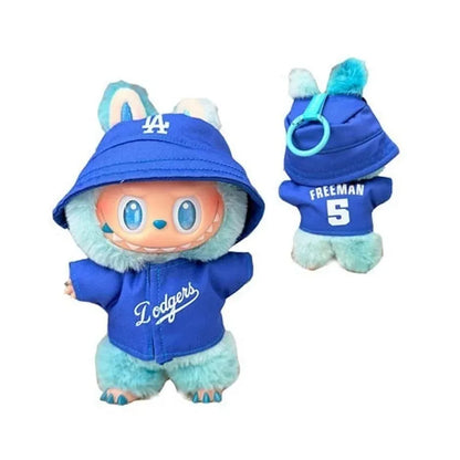 Labubu 15-17cm Doll Sports Outfit – LA Baseball & Trendy Tennis/Badminton Clothing, T-Shirt & Cargo Pants Set