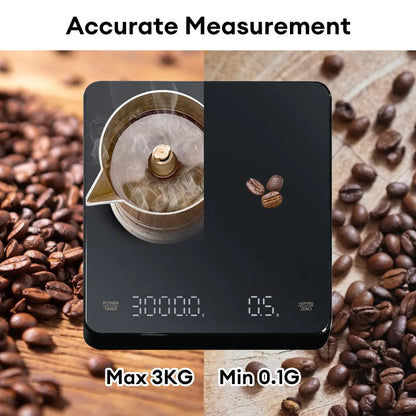 Digital Coffee Scale with Timer LED Screen - Espresso USB, 3kg Max Weighing, 0.1g High Precision Measures in Oz/ml/g, Kitchen Scale