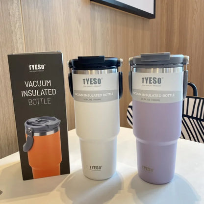 900ML Tyeso Stainless Steel Insulated Tumbler – Double Wall Thermo Coffee Cup for Hot & Cold Drinks, Car Travel Water Bottle Mug