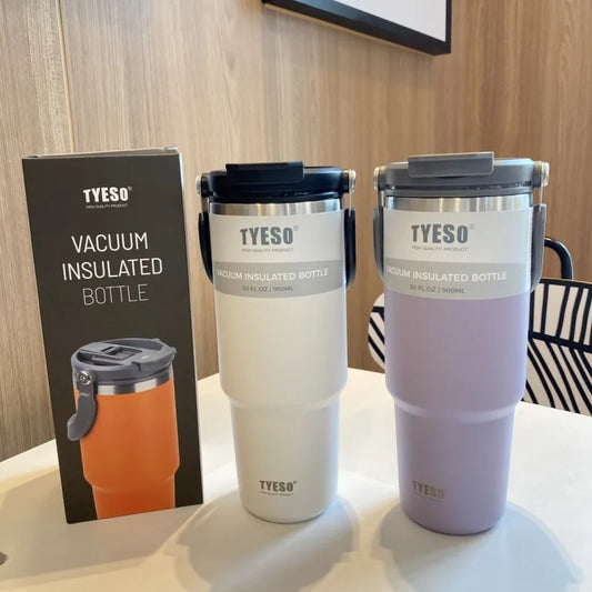 900ML Tyeso Stainless Steel Insulated Tumbler – Double Wall Thermo Coffee Cup for Hot & Cold Drinks, Car Travel Water Bottle Mug