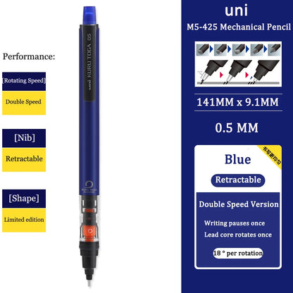 UNIStationery Automatic Mechanical Pencil — 0.5mm Anti-Slip Grip, Rotating Refillable Pen with Anti-Break Core