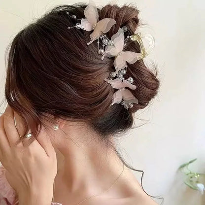 Sheer Butterfly Claw Clip - Pearl Rhinestone Fairycore Hair Accessory