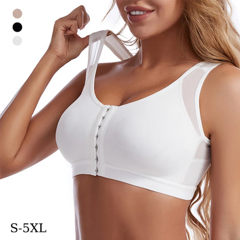 Ultimate Support and Comfort: Front Closure Posture Corrector Lift-Up Bra - Push-Up Cross Back Underwear for Women, Shockproof Sports Fitness Vest Bras in Sizes S-5XL