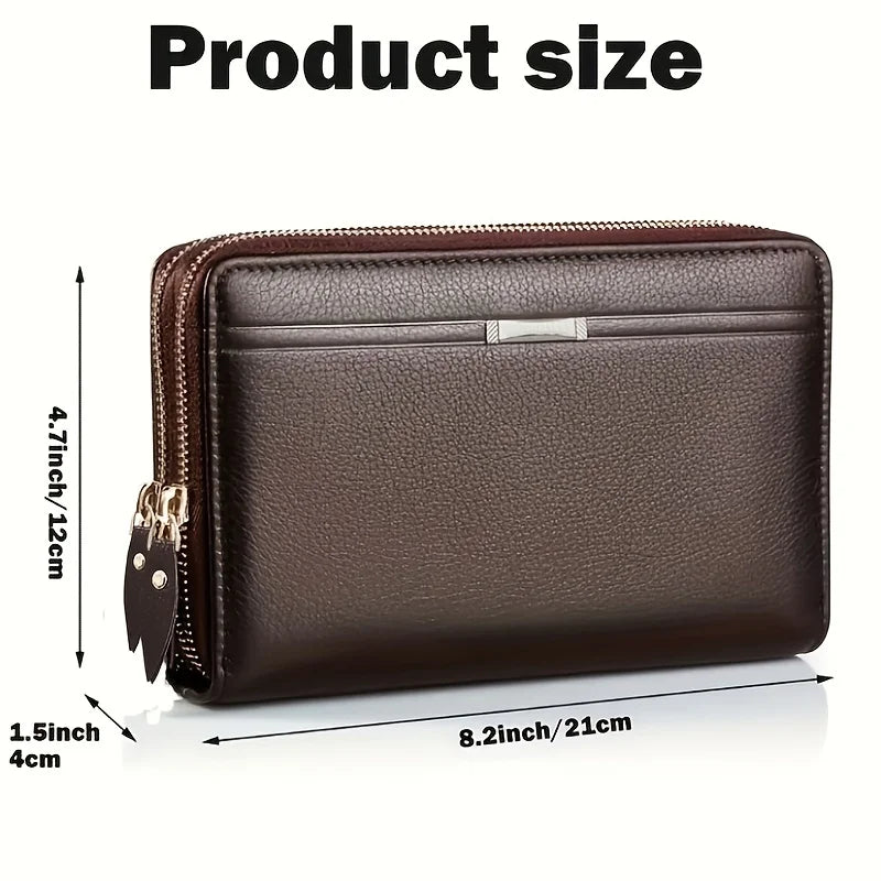 Men’s Long Leather Wallet Clutch – Large Business Purse & Phone Card Holder Gift for Dad, Husband, Boyfriend