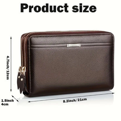 Men’s Long Leather Wallet Clutch – Large Business Purse & Phone Card Holder Gift for Dad, Husband, Boyfriend
