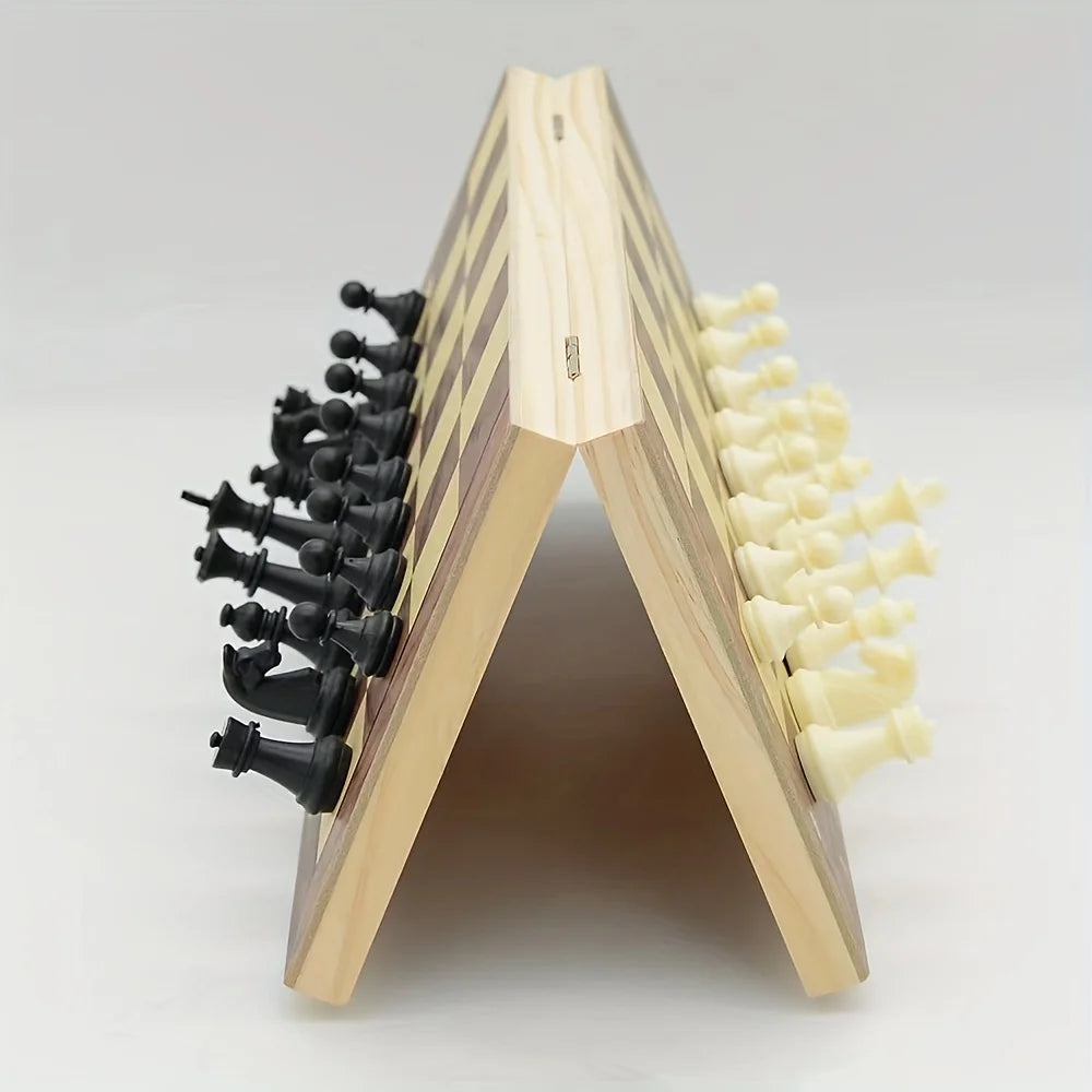 Magnetic Folding Chess Set - Solid Wooden Board - Perfect Children's Gift for Family Strategy Chess Games