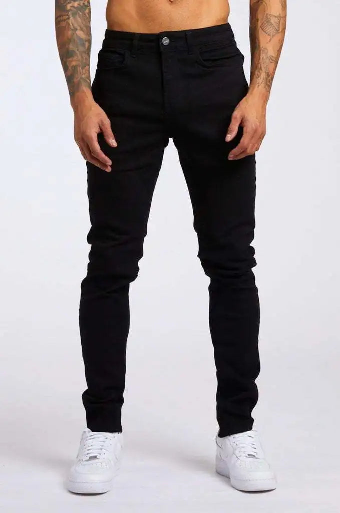 Men’s Elastic Skinny Jeans — Slim Fit Stretch Denim Pencil Pants Streetwear Casual Jogging Trousers Black