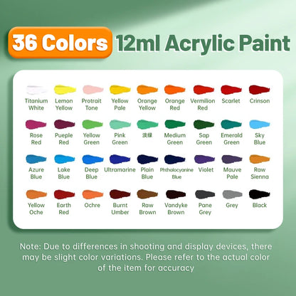 Vibrant Acrylic Paint Set – 12/18/24/36 Colors (12ml) for Paper, Wood, Canvas, Rock, Ceramic, Clothes & DIY Art