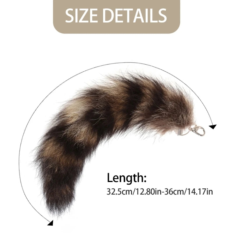 Plush Fox & Raccoon Tail Keychain – 28cm Furry Animal Tail Pompom Bag Charm & Keyring Pendant
