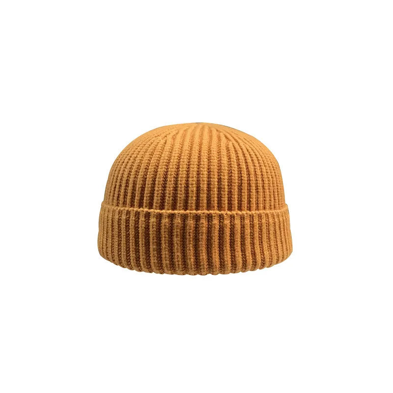Autumn Winter Short Warm Melon Hat - Men’s Knitted Round Top Brimless Beanie, Women's Wool Hip-Hop Cold Weather Hat