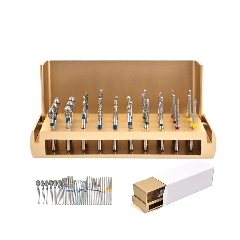 30Pcs/Set Aluminum Dental Burs Kit – Diamond Burs for High-Speed Handpiece with Holder & Burs Placement Box