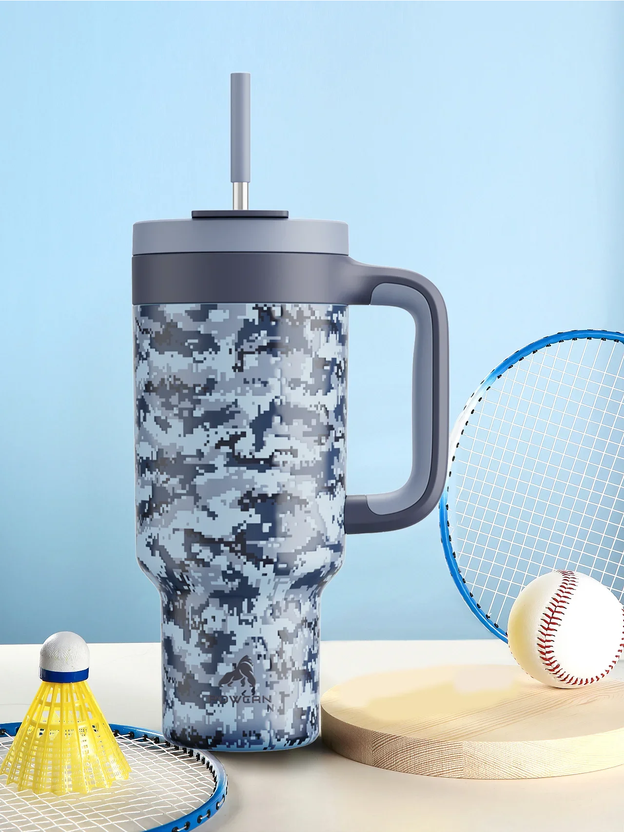 Powcan 40oz Stainless Steel Tumbler with Handle & Straw – Camouflage Prints, Leak-Proof Vacuum Travel Mug for Outdoors