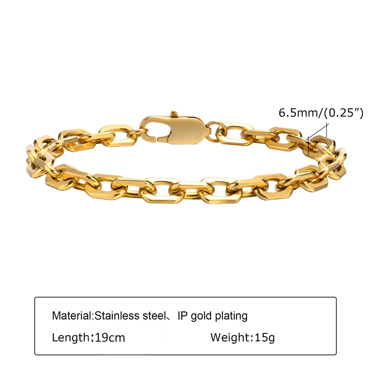 Women's Chunky Gold Plated Stainless Steel Link Chain Bracelet – Waterproof Layered Wristband Jewelry