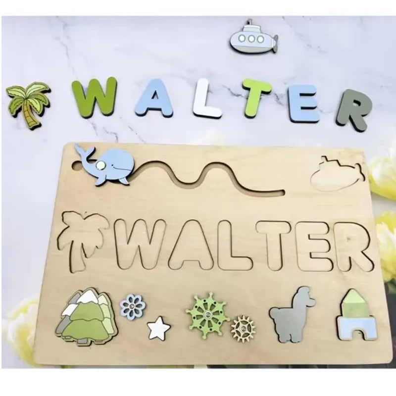 Montessori Personalized Wooden Name Puzzle — Custom Letter Board Educational Toy for Babies
