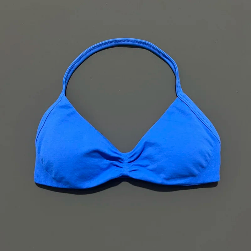 Histello Women’s Strappy Sports Bra - Seamless High-Support Yoga, Running and Workout Halter Top
